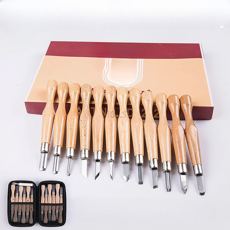 Mini 12pcs Set Beech Wood Carving Knife Japanese Carving Knife Woodworking Edge Trimming and Chamfering Art Carvings Knives Tool new woodworking edge trimming knife angle grinder accessories wood polishing and carving root carving tea tray shaping tool diy