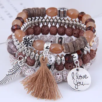 Bohemian Bracelets For women Lava stone Wings charm bracelet pendant beads wristband bangles for party