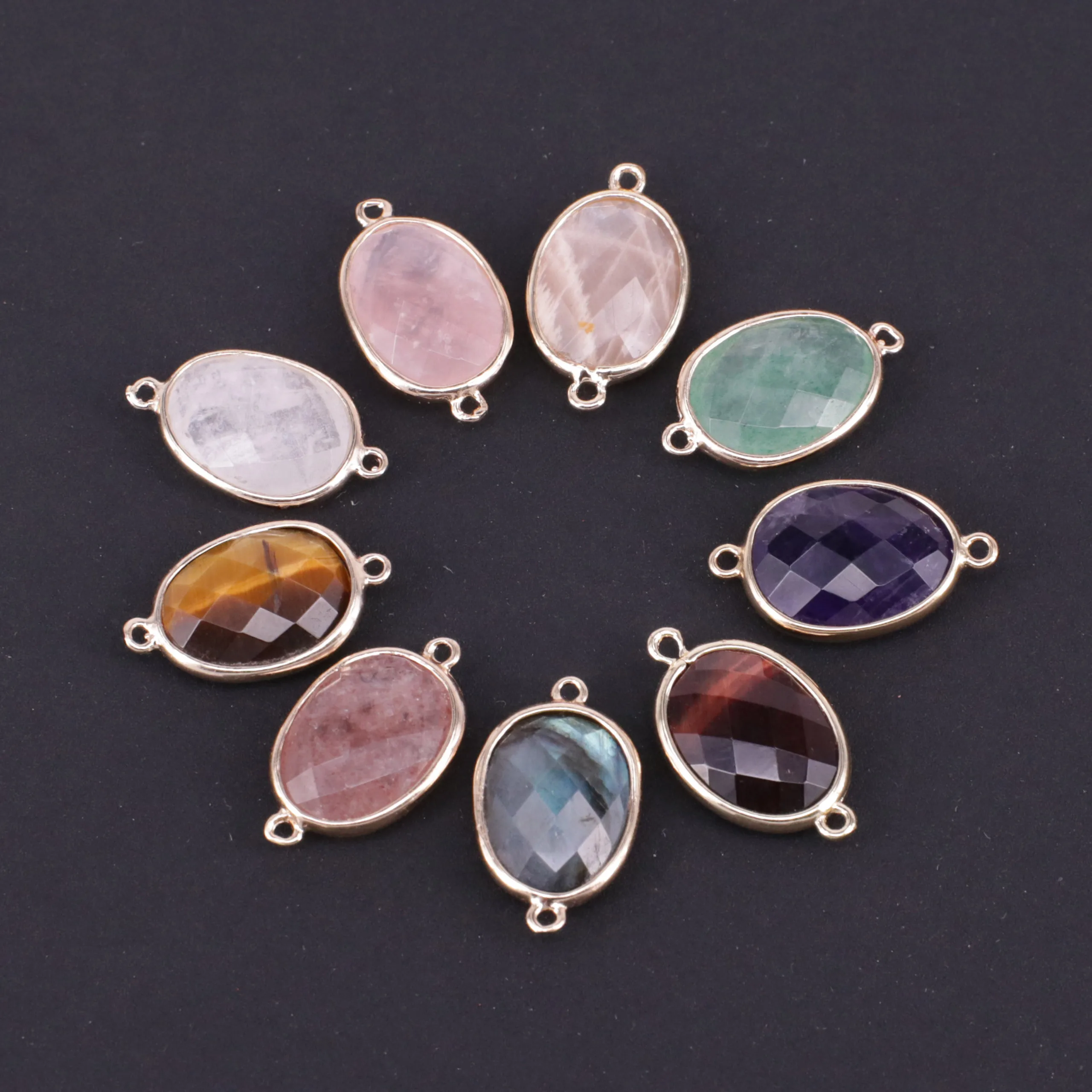 Gains 13x18MM Faceted Gemstone Oval Connector With Gold Plating Edge Jewelry Design Fitting  Accessories Free Shipping