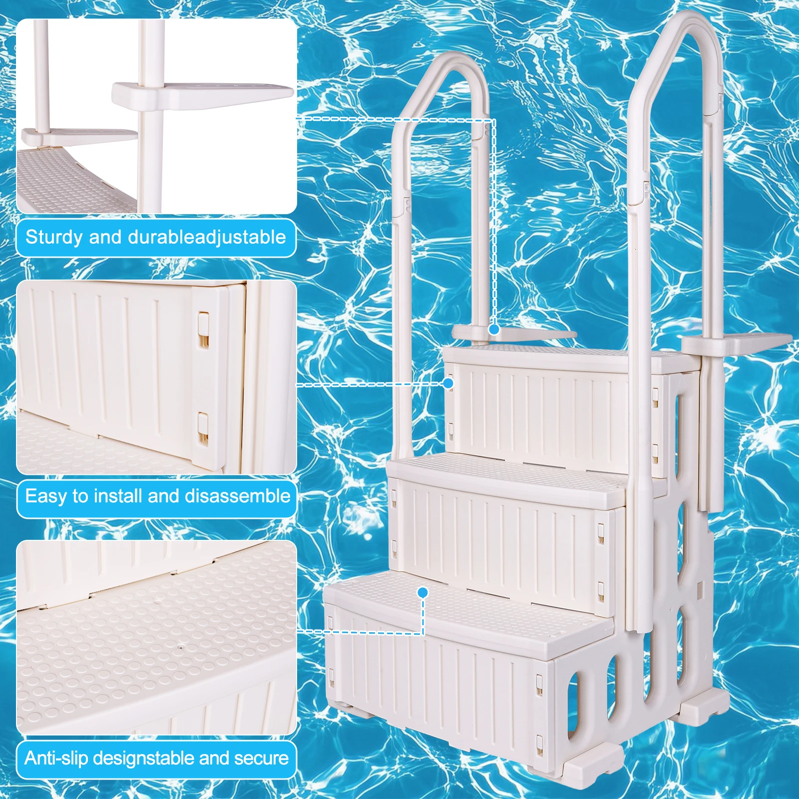 Reinforced Pool Ladder Lightweight Plastic Pool Escalator Detachable Pool Handrails Ladder for Various Sizes Swimming Pools