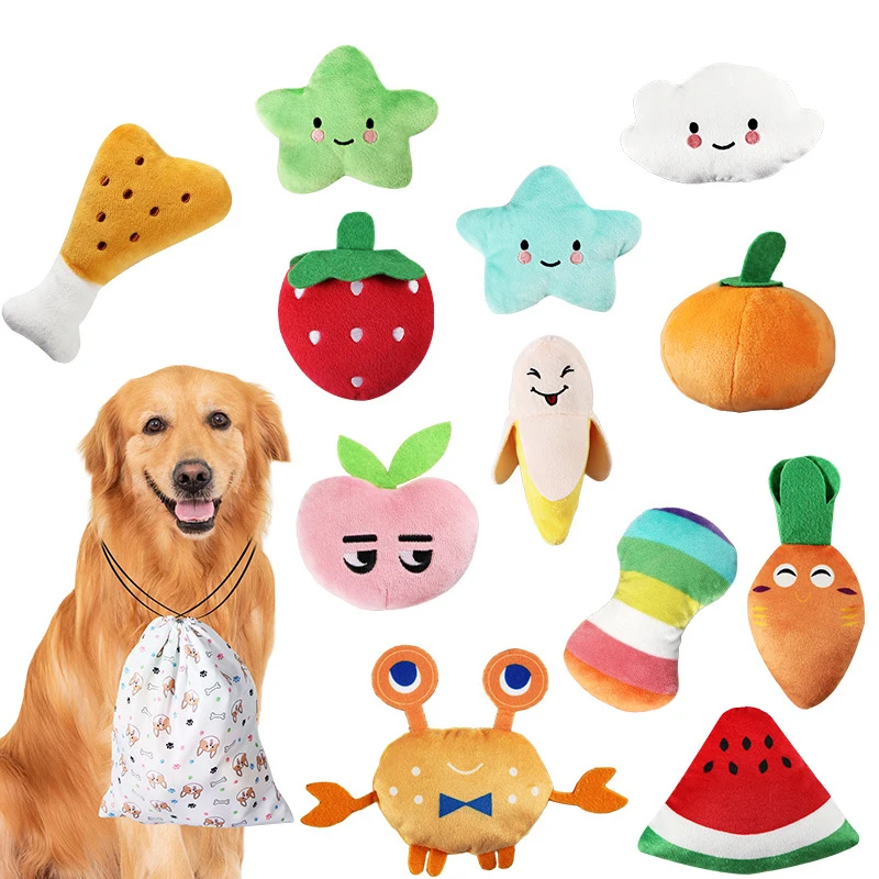 

Puppy Dog Plush Squeaky Toys For Small Medium Dogs Bone Aggressive Chewers For Pet Cat Products Banana Crab Pepper Accessories