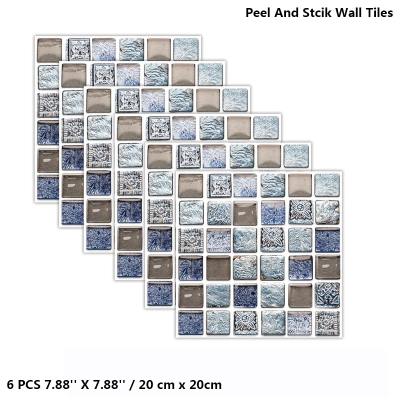 thumbnail image 1 of 6 piezas de azulejos adhesivos para salpicadero de cocina, azulejos de pared para baño a prueba de agua, azulejos de piso despegables y adhesivos, 1 of 5