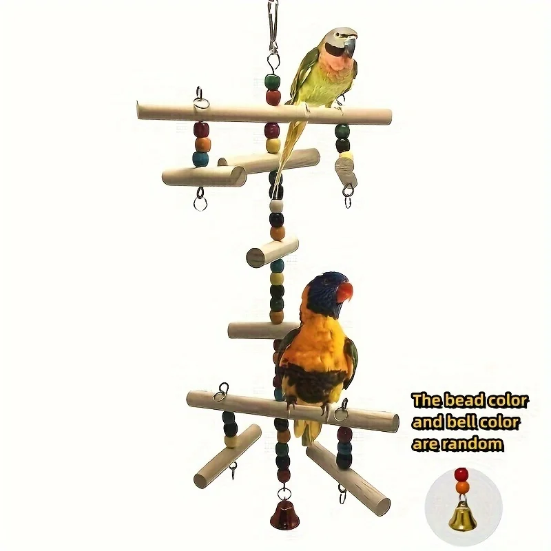 Parrot Swinging Ladder Toy Bird Toy Colorful Wooden Bells and Beads Perfect Love Bird Bells and Beads Colors Are Random Parrot Toy Bird Toy Bird Swing Toy