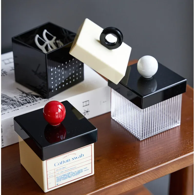 Brush Stand Modern Minimalist For Cotton Pads Stripe Acrylic Storage Box Dust Belt Cover Cotton Buds Box Multifunctional 5
