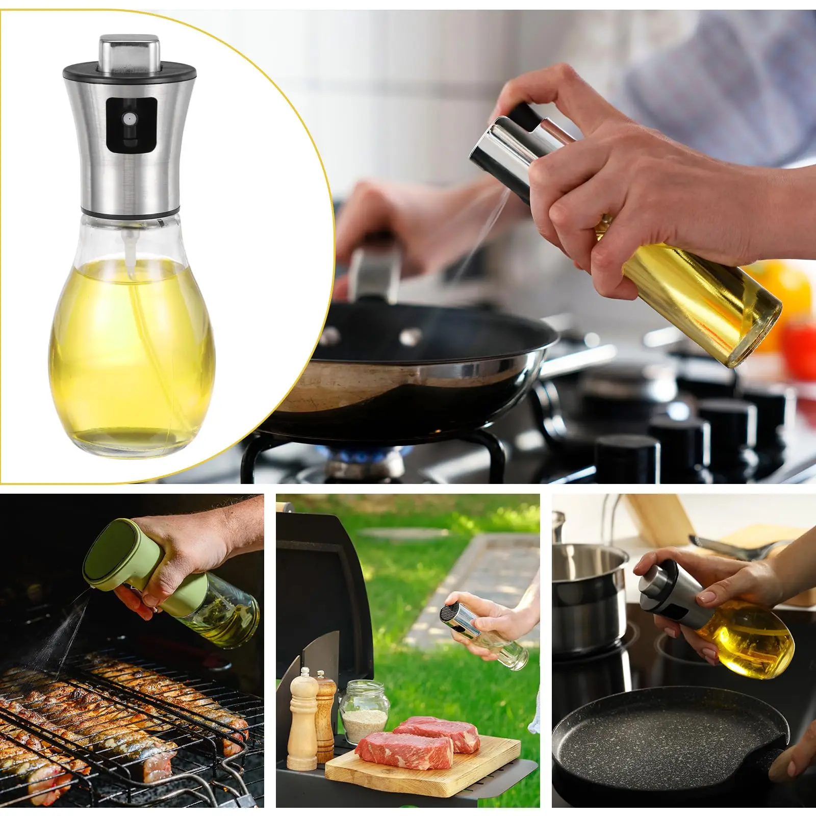 [Stainless Steel Oil Sprayer] 200ml Glass Oil Sprayer Bottle with Stainless Steel Pump,Transparent Cooking Mist Dispenser