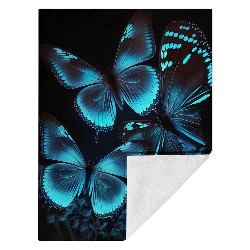 Glowing Glitter Blue Butterflies Blanket Butterfly Printed Warm Cozy Soft Throw Blanket for All Season for Couch Sofa Bed 5