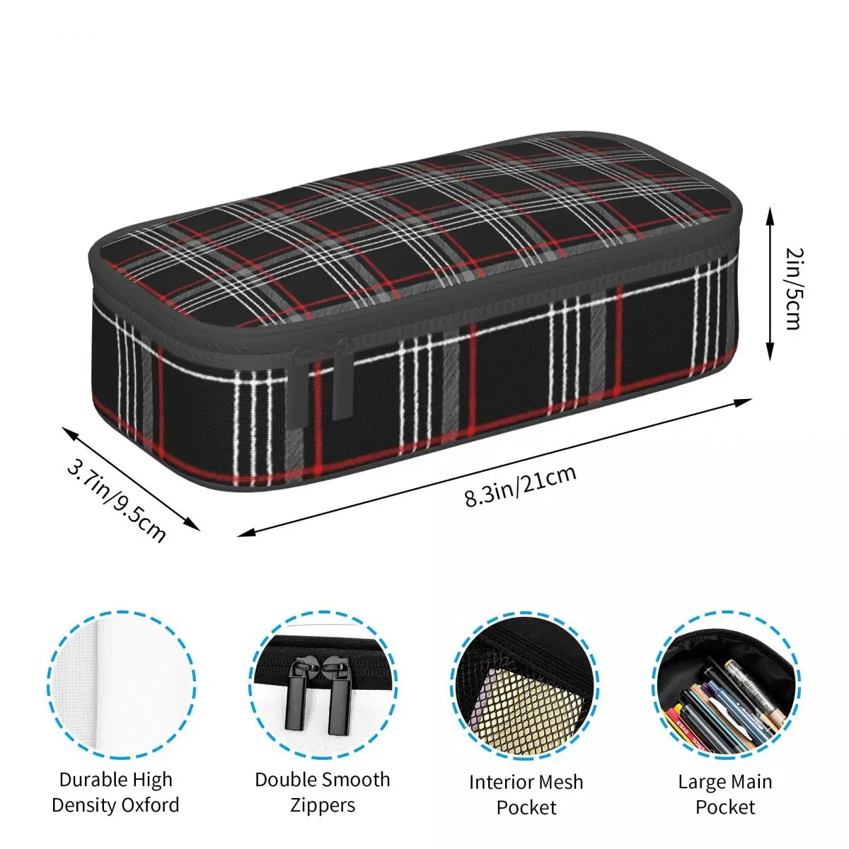 GTI Tartan Pencil Cases Large Storage Pen Bags Pen Box Pencil Pouch For Boys Girls Students Stationery School Office