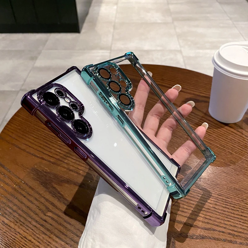 Electroplated Four Corners Anti Drop Clear Protective Phone Case For Samsung Galaxy S24 S23 S22 Ultra Plus Note 20 Ultra Cover