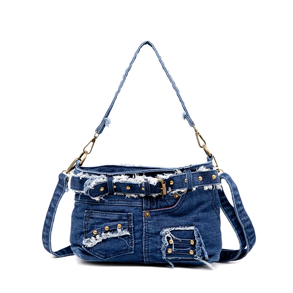 thumbnail image 1 of Bolso de mezclilla personalizado para mujer, estilo Y2K, bolso de hombro minimalista para niñas, ropa de calle, bolso de mano de lujo de gran capacidad para mujer, 1 of 5