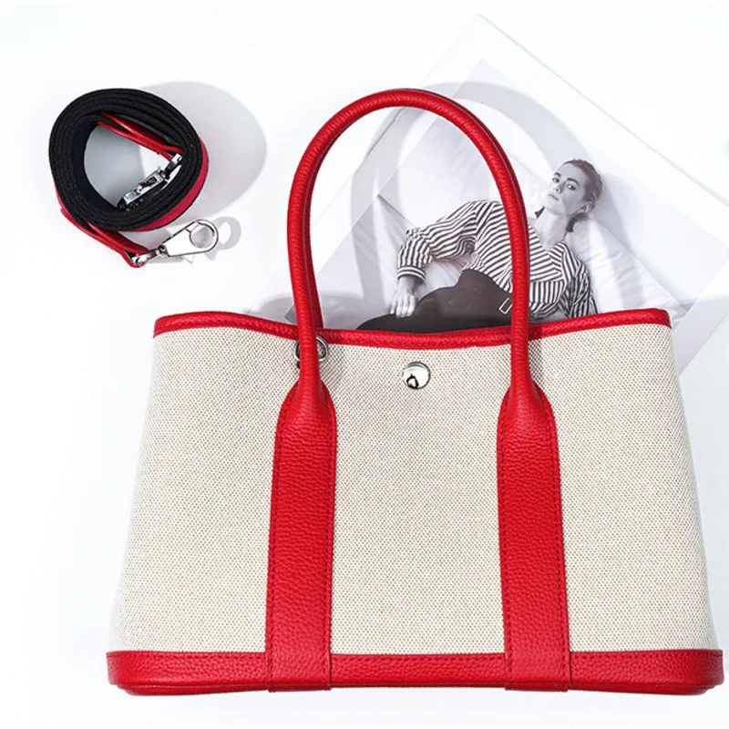 Top Bag Shoulder Layer Cowhide Large Capacity Canvas Handbags For Women Casual High-Quality Messenger Versatile Luxury Crossbody