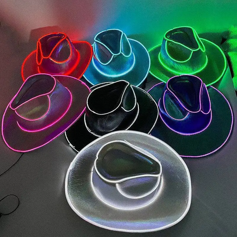 Bachelorette Party Supplies Bride Cowgirl Hat Glowing Light Bar Cap Wireless Disco Luminous Led Flashing Neon Western Cowboy Hat party hat neon hat