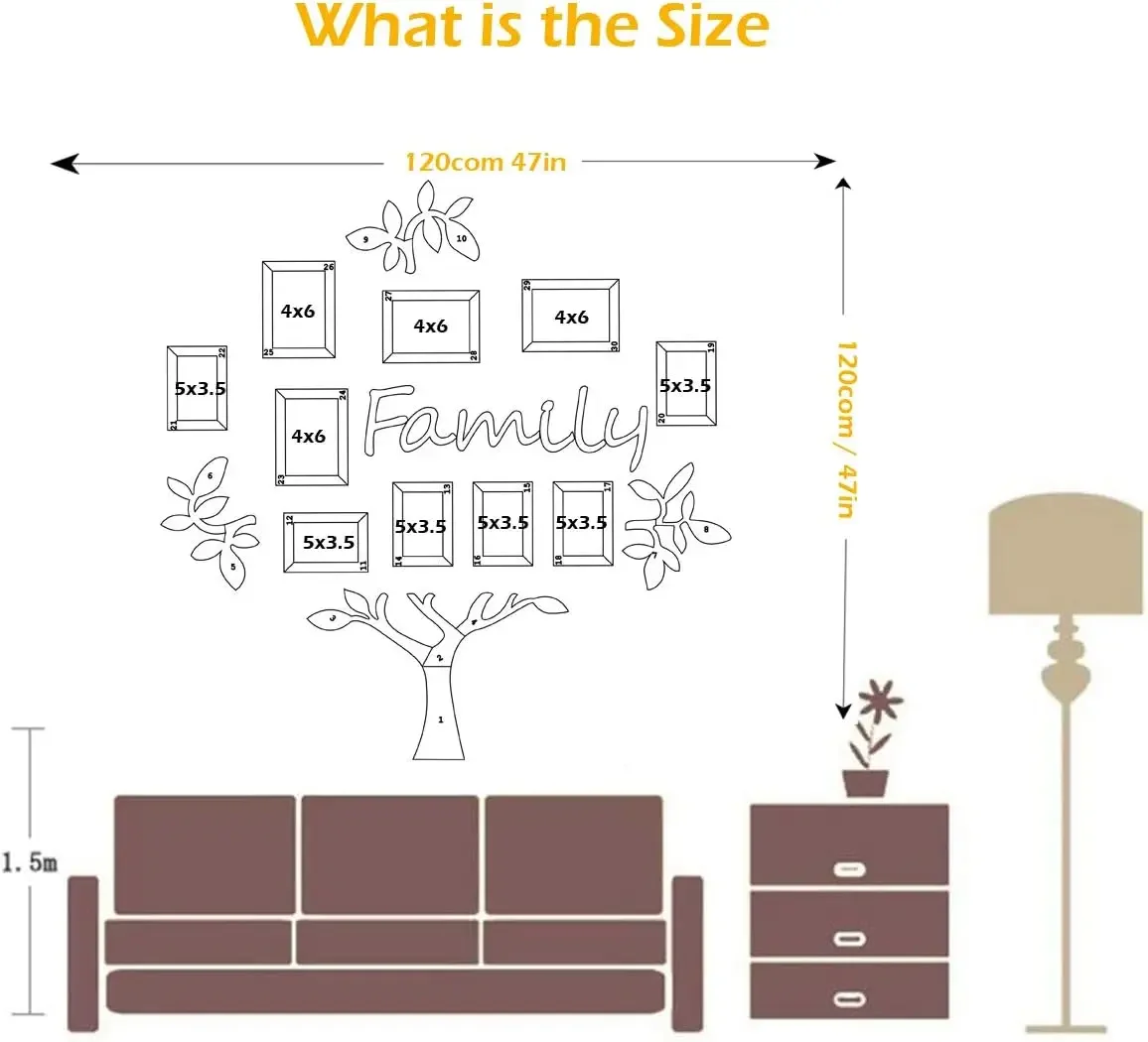 3D Acrylic Family Photo Tree Wall Stickers For Living Room DIY Photo Frame Tree