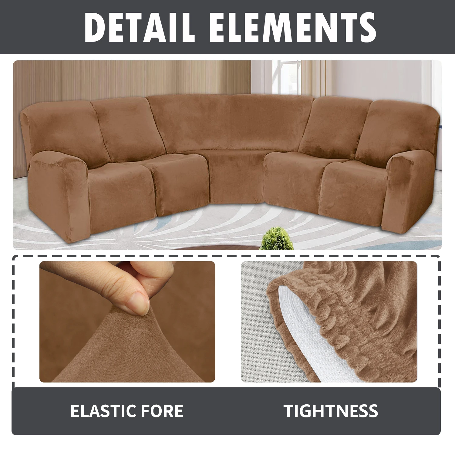 Sectional Recliner Sofa Covers 7Pcs Velvet Stretch Seat Corner