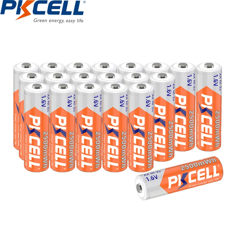 

20Pc PKCELL AA 1.6V NIZN AA Rechargeable Battery 2A Batteries 2500mWh toys camera battery
