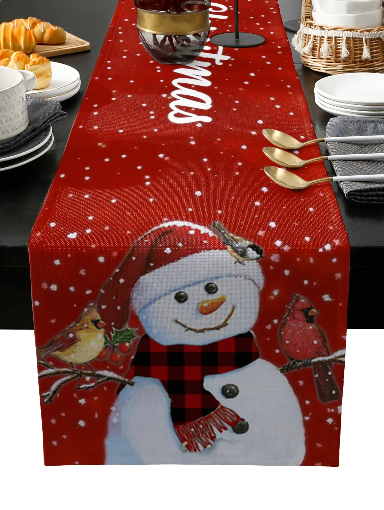 

Christmas Snowman Linen Table Runners Wedding Party Decorations Reusable Table Runners for Dining Table Christmas Decorations