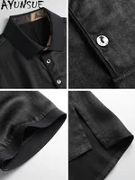 Polo en gaze de soie de luxe AYUNSUE pour homme, 100 % soie de mûrier véritable, jacquard, manches courtes, collection 2026 3