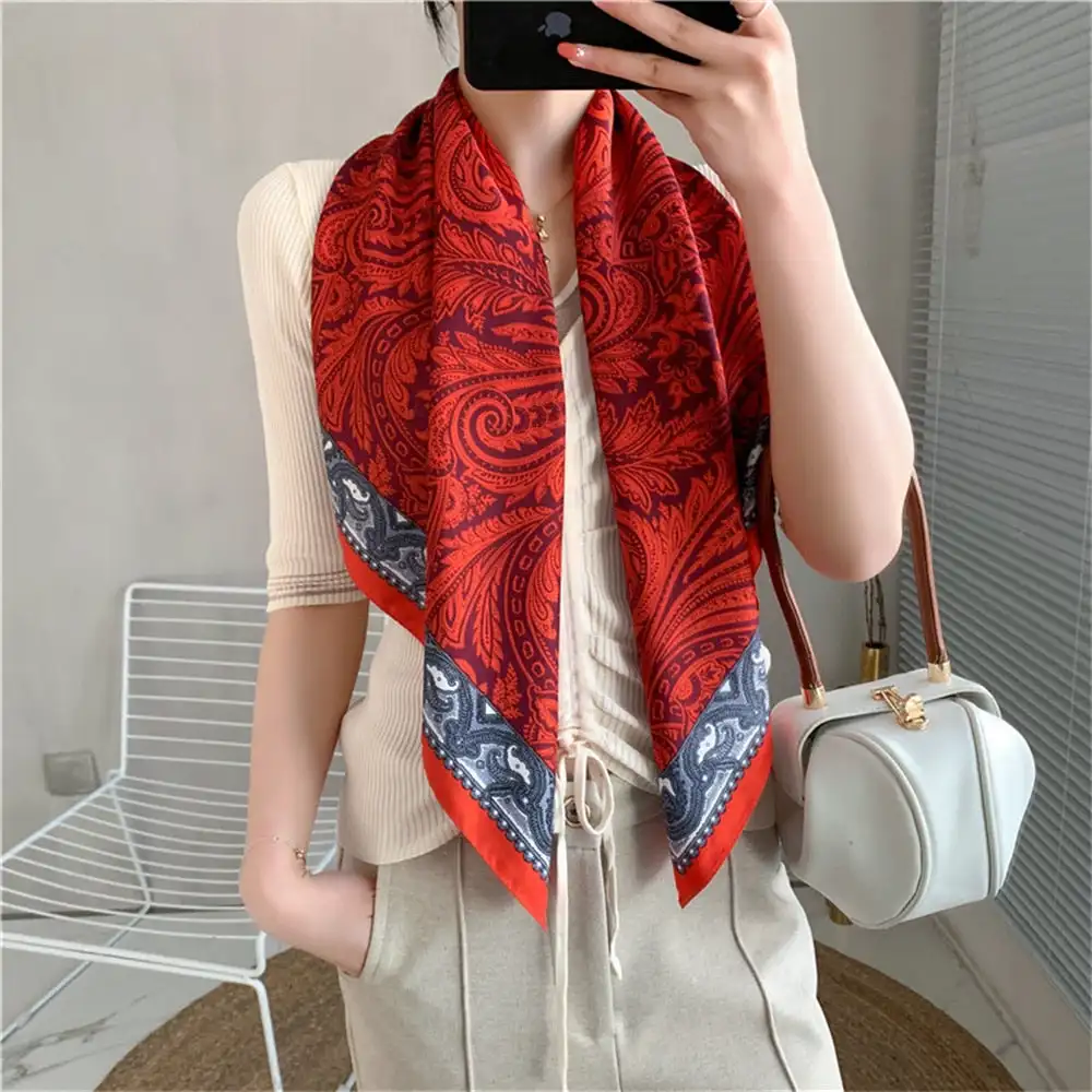 Fashion Square Neckerchief 2022 Twill Silk Scarf Women Luxury Brand Hijab Bandana Shawl Wraps Headband Lady Scarves Foulard