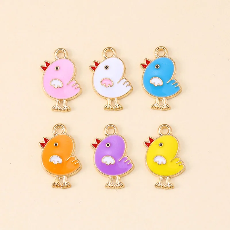 12Pcs 14*20mm Emaille Nette Cartoon Huhn Charms Gold Farbe Anhänger für Küken Baumeln Ohrringe Keychain DIY schmuck Machen Handwerk
