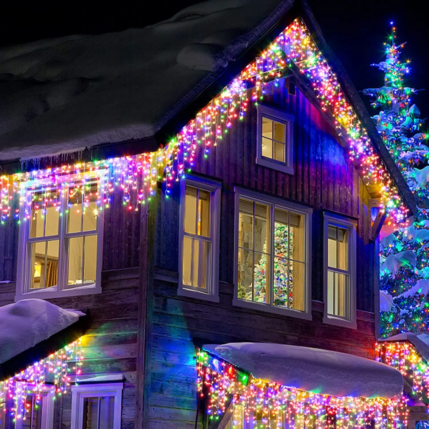 thumbnail image 1 of Guirnalda de luces LED de 4 m y 20 m con forma de carámbano para la calle, 8 modos de iluminación para Navidad en casa, decoración para Año Nuevo, 1 of 5