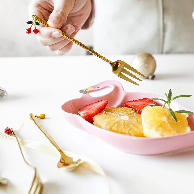 Stainless Steel Cartoon Ornament Fruit Series Spoon Fork Dessert Fork Coffee Spoon dinnerware set spoons set forks