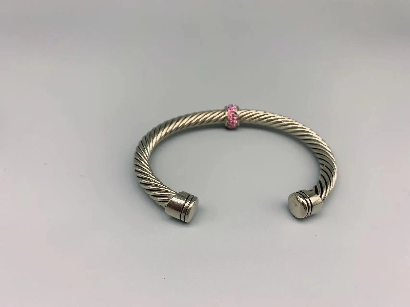 Le Han Jewelry Silver Cable Middle Station Bracelet With Pink Cubic Zirconia 5mm
