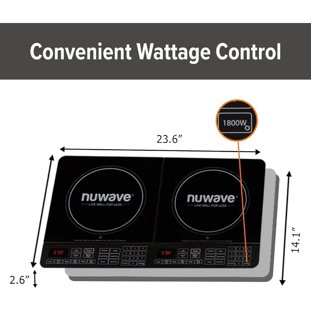 Nuwave Double Induction Cooktop Powerful 1800W 2 Large 8&rdquo; Heating Coils Independent Controls 94 Temp Settings