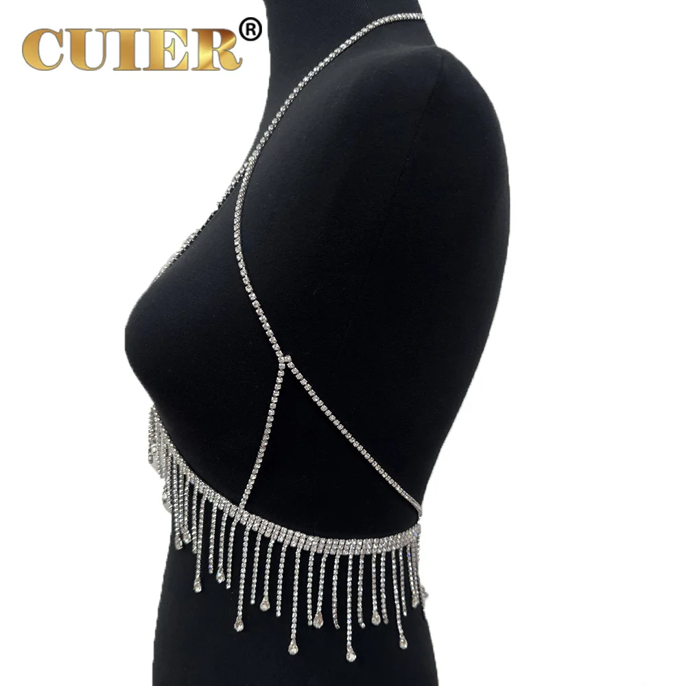 CUIER Full Rhinestones Crystal Tassel Body Chains Jewelry for Women Sexy  Backless Tops Evening Party Bar Accessories