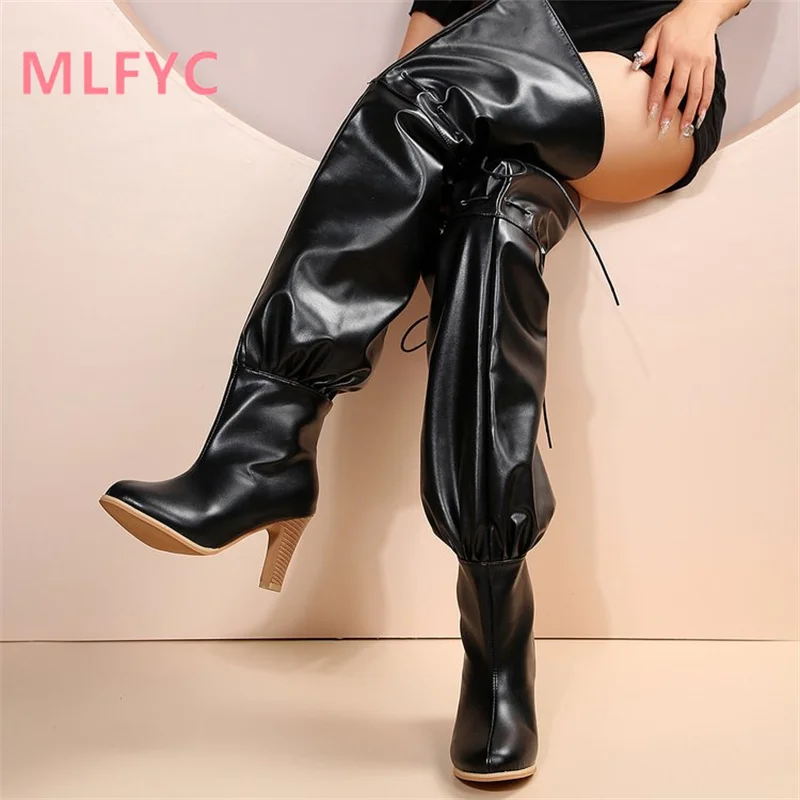High Heel Over Knee Long Boots Winter Show Personalized Fashion Boots Foreign Trade Large Lace Adjustable High Heel Boots