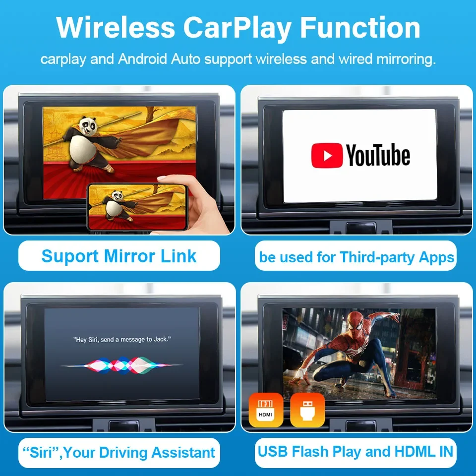 Kit CarPlay Sans Fil Pour Audi A6 A7 A8 (2012-2017) Avec MMI/MIB2 - Android Auto, Mirrorlink, Commandes D'origine