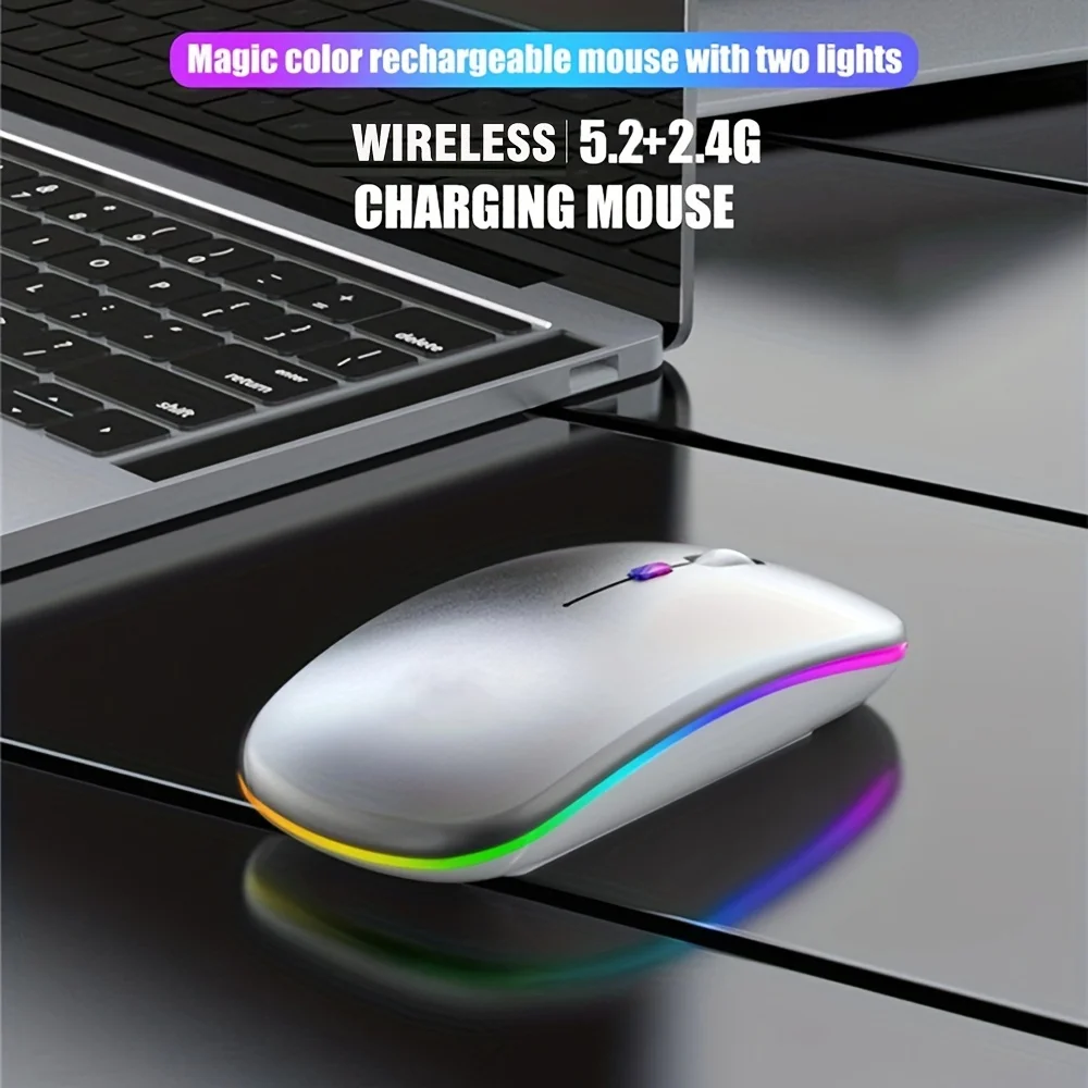 RGB Gaming Mouse Wireless Bluetooth-compatible USB Rechargeable LED Backlit Silent Design for iPad Laptop PC Gamer