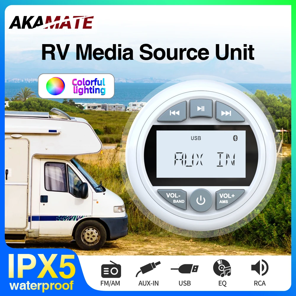 For RV Stereo Radio Bluetooth Multimedia player FM AM EQ IPX5 Universal ...