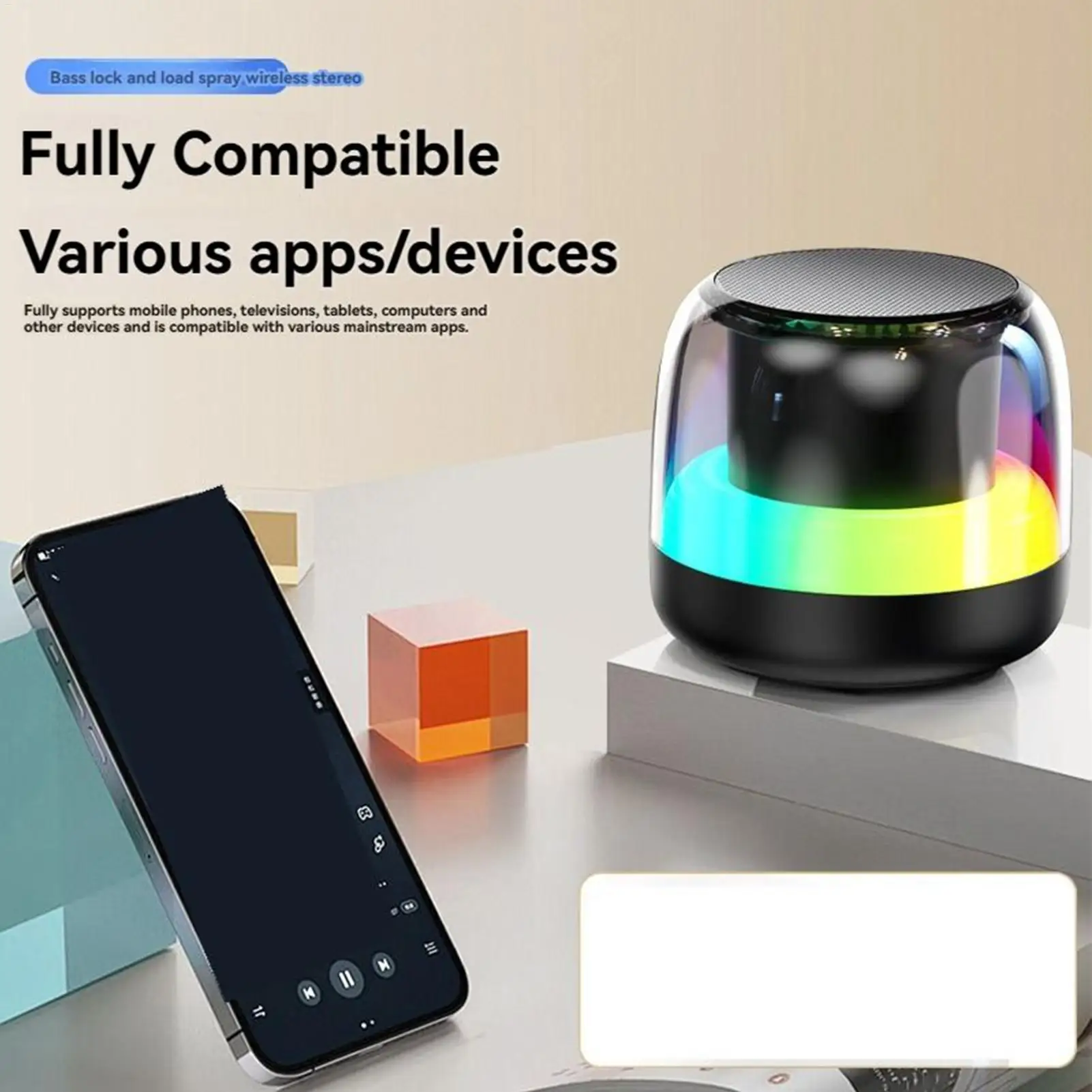 Desktop Speakers Wireless 5.0 Subwoofer Speaker With RGB Light Portable Audio Music Player With 7 Preset Gradient Breathing