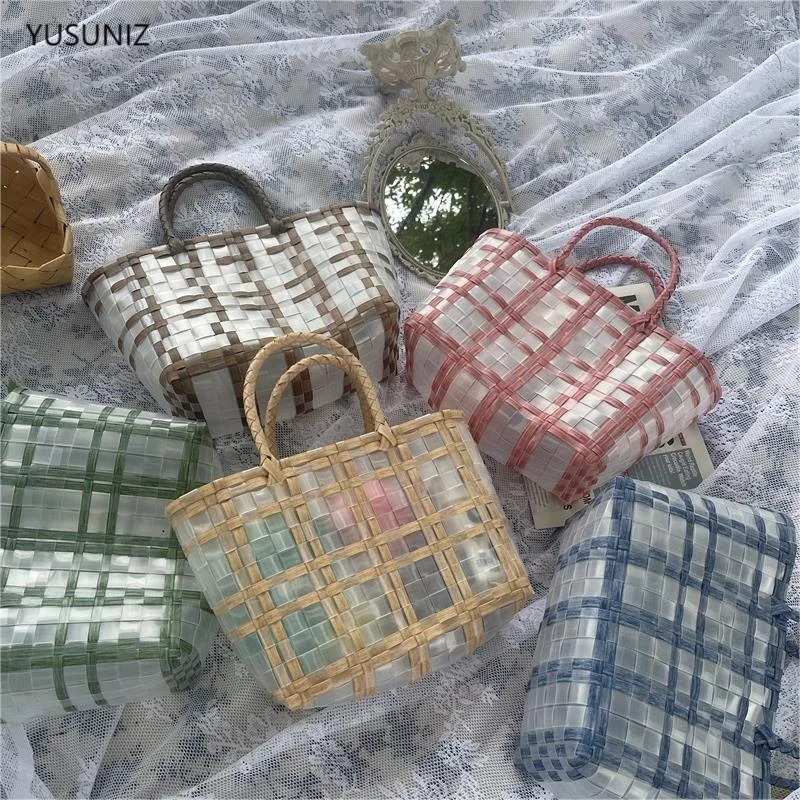 

YUSUNIZ New Jelly Bags Transparent Straw Bag Handbag Women's Bag Bridesmaid Gift Large Capacity Woven Basket Beach Leisure Bag