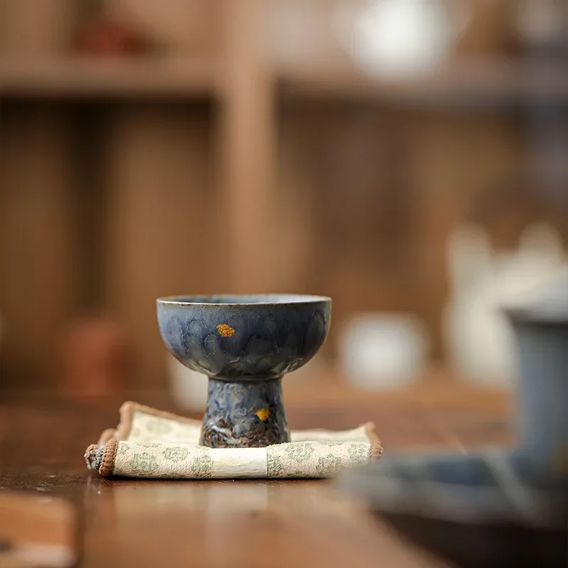 Empty Zhai Old Rock Clay Goblet Silver Gilded High Foot Master Cup Bronze Glaze Ceramic Teaware Tea Cup Single Tea Bowl