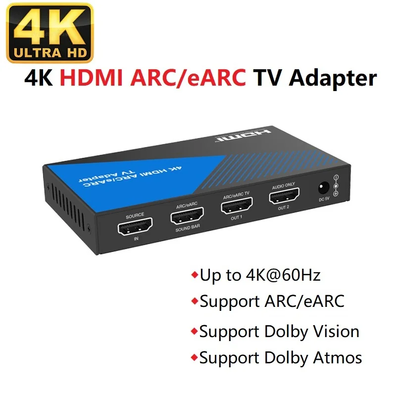 Adattatore Hdmi Arc/Earc Estrattore Audio 4K @ 60Hz Hdcp2.3 Convertitore Audio Video Dolby Atmos Vision Da 18Gbps Per Amplificatore Soundbar Tv