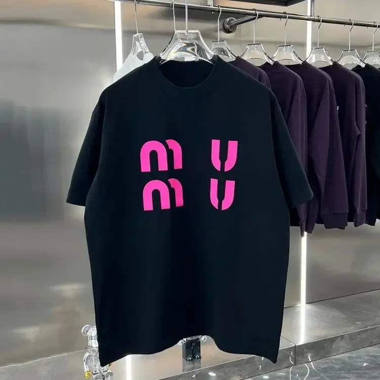 Summer Miu Wind Short Sleeve T-shirt Pure Cotton Men and Women Chest Letter Printing Loose Fashion New Fashion Brand Explosive 3