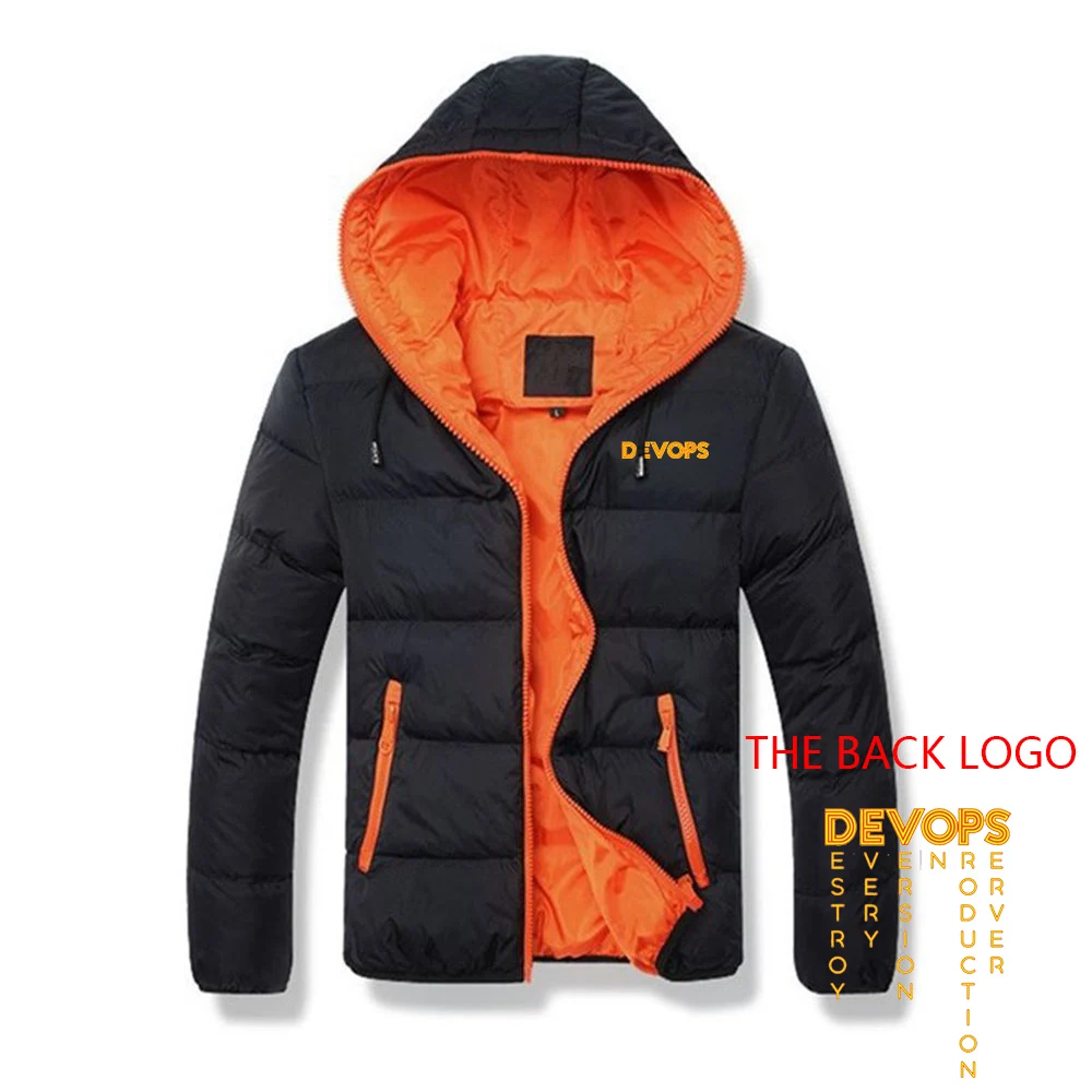 DEVOPS - The real definition of DEVOPS 2023 Mens Winter new keep Warm Coats Hooded Thickened Solid Color Cotton-padded jacket