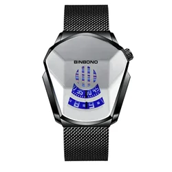 BINBOND Luxury Stainless Steel Men's Fashion Quartz Watch (Mesh Black silver)