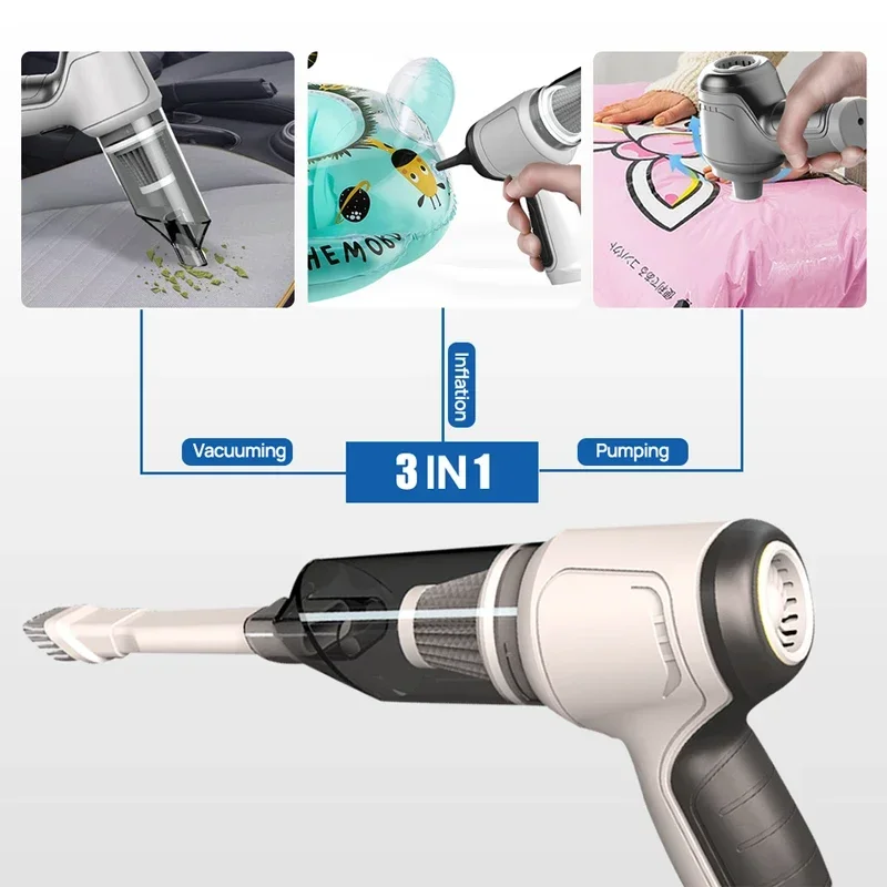 3 in 1 Handheld Auto Vacuum Home & Car Dual Use 120W 9000Pa Car Wireless Vacuum Cleaner Mini Cleaning Machine Accessories