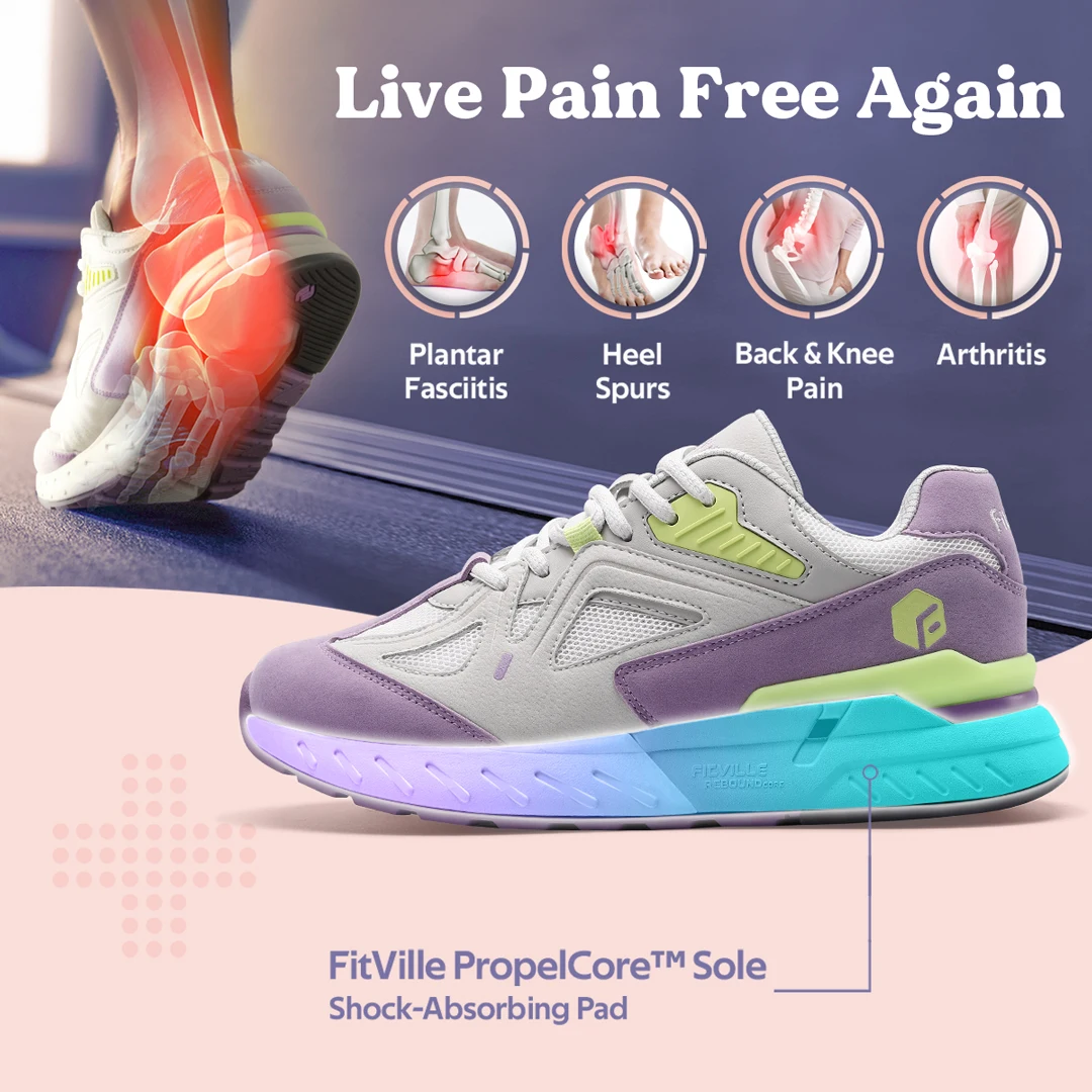 FitVille Women's Walking Shoes Wide Width Sneakers for Flat Foot Plantar Fasciitis Heel Pain Relief Lightweight Anti-slip Shoes