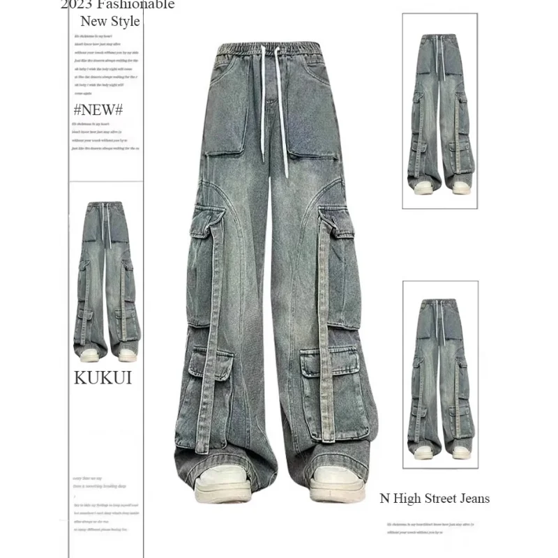 

Blue Jeans High Street Casual Streetwear Europe and America Loose Wide Leg Pants For Women Y2k Hip-hop NEW Baggy Cargo Trousers