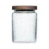 Vintage Square Embossed Glass Jar Acacia Wood Lid Sealed Jar Cylindrical Kitchen Storage Bottle Sugar Food Storage Container New 5
