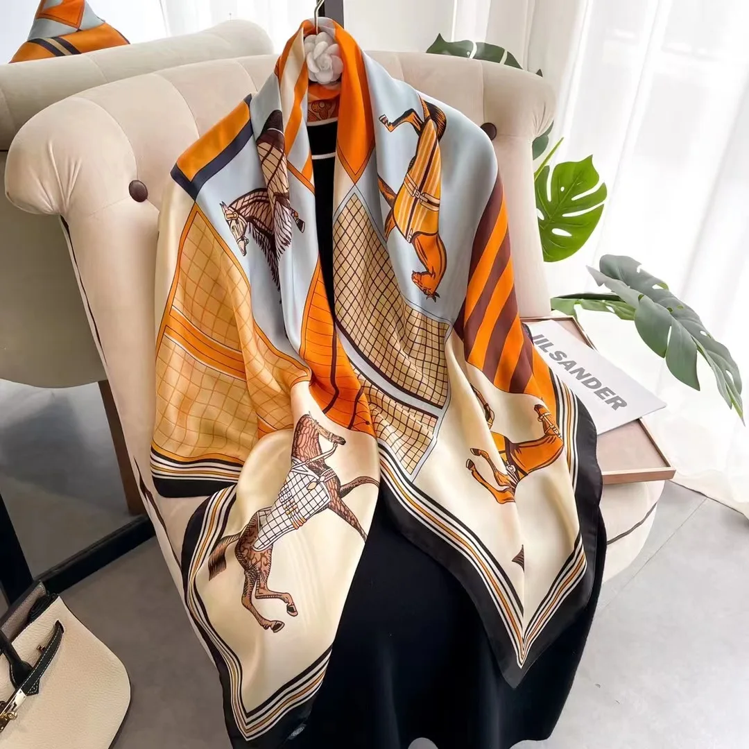 Designer Brand Spring Silk Scarf 110*110 Large Square Silk Women's Shawl Scarf Шарф Женский Hot Selling Free Shipping