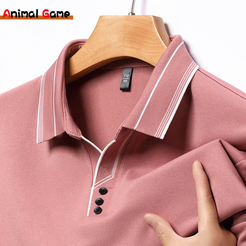 

Streetwear Men's Solid Polo Shirt Spring Autumn Long Sleeve Button Collar Business Fashion Loose Polos Lapel Cotton T-shirts