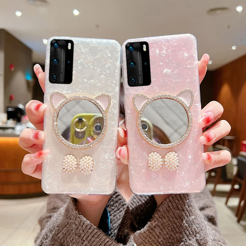 Telefono Shell Mirror Cartoon Per Huawei P40 Pro Plus P40 Lite 5G 6.5 P50 Pro P60 Pro P60 Art Protection Cover Posteriore Custodia Antiurto