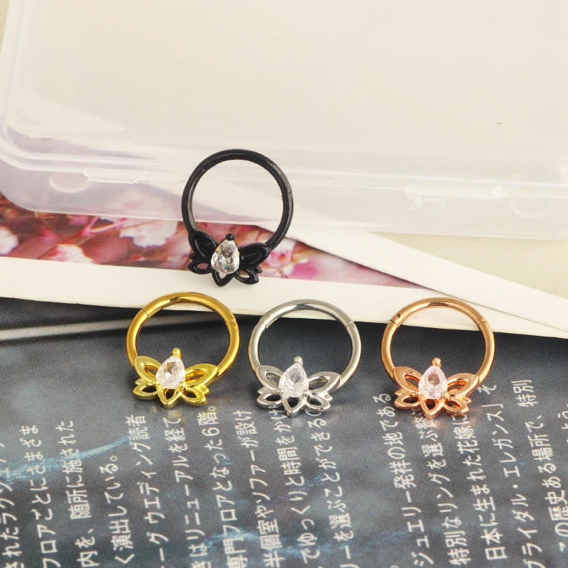 Septum Rings 16G, 316L Stainless Steel Septum Rings Hoops, Cluster CZ Hinged Segment Daith Helix Piercing Jewelry for Women and