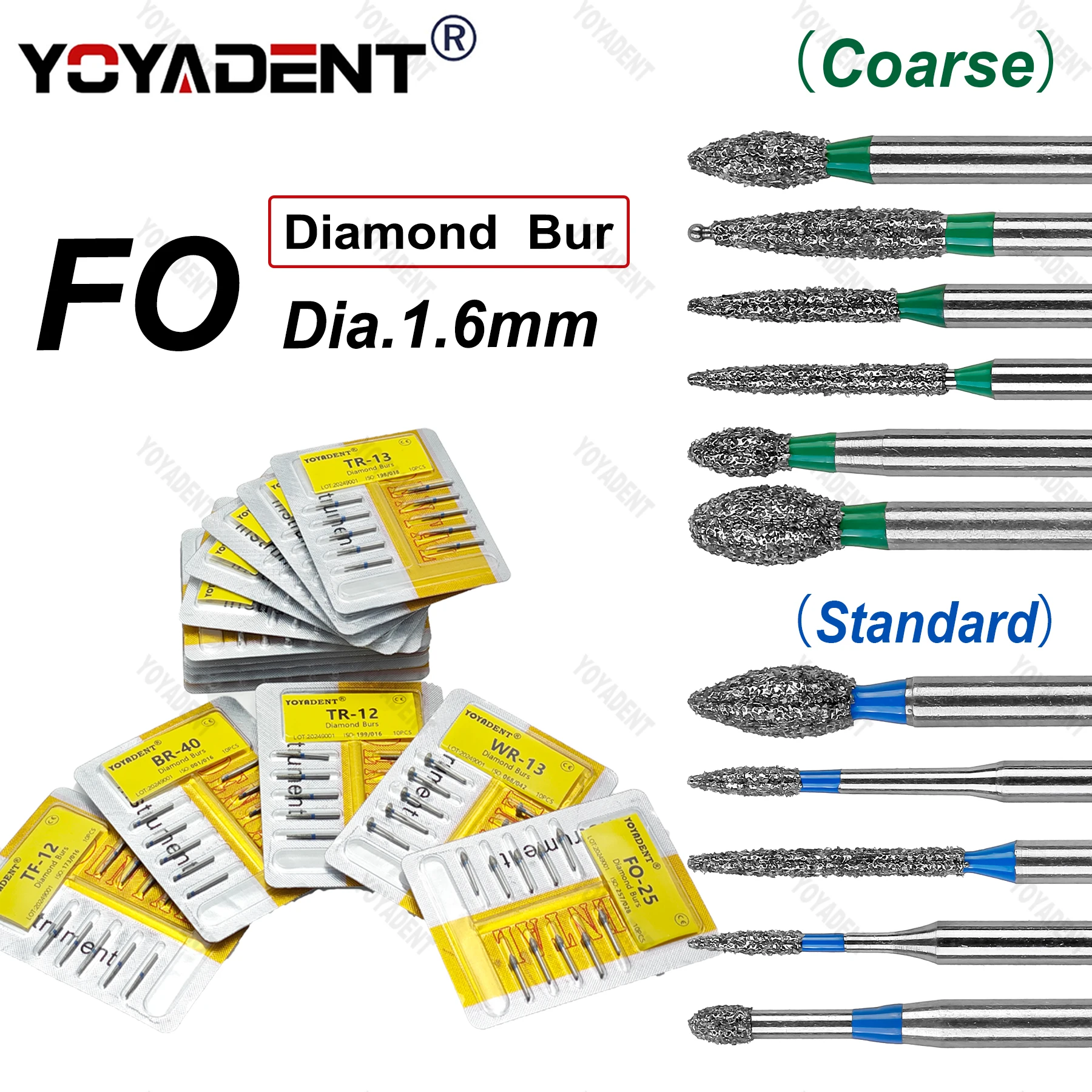 10Pcs/Pack FO Type Dental Diamond Burs Dentistry Drills For High Speed Turbines Dia.1.6mm dental drills