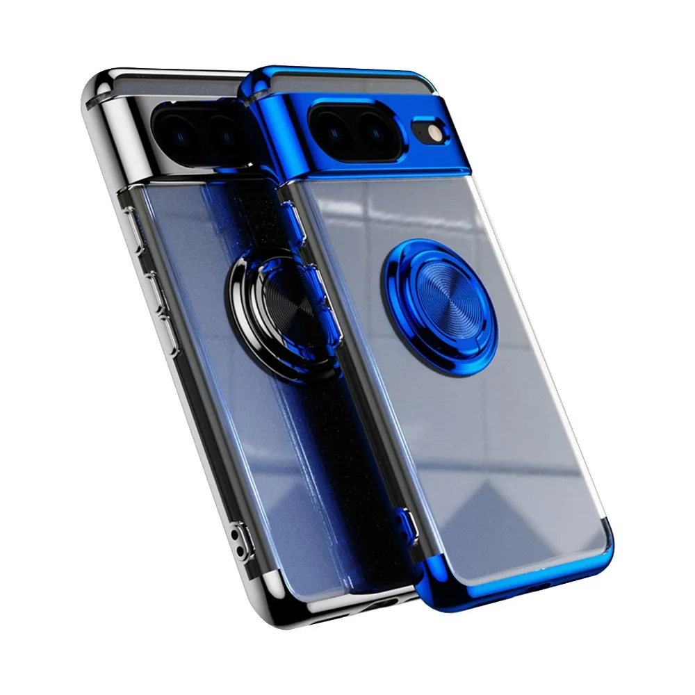 Sleek Transparent Metal Shockproof Case with Magnetic Ring Bracket