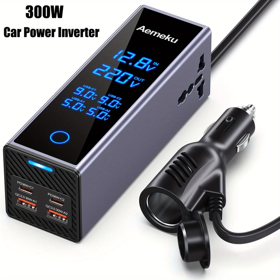 300W Car Power Inverter - 12V To 110V AC Outlet With 65W USB-C Fast Charging, LCD Display - View #5