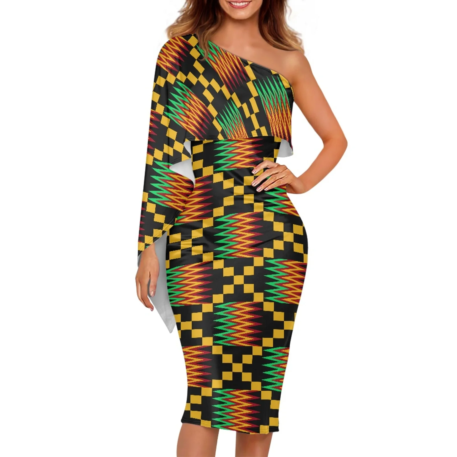 

Лето 2023, элегантная женская одежда с принтом татуировки, дизайнерские сексуальные платья Самоа, Женская дешевая облегающая одежда на одно плечо